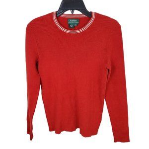 Lauren Ralph Lauren Red Cotton Crew Neck Ribbed Sweater M